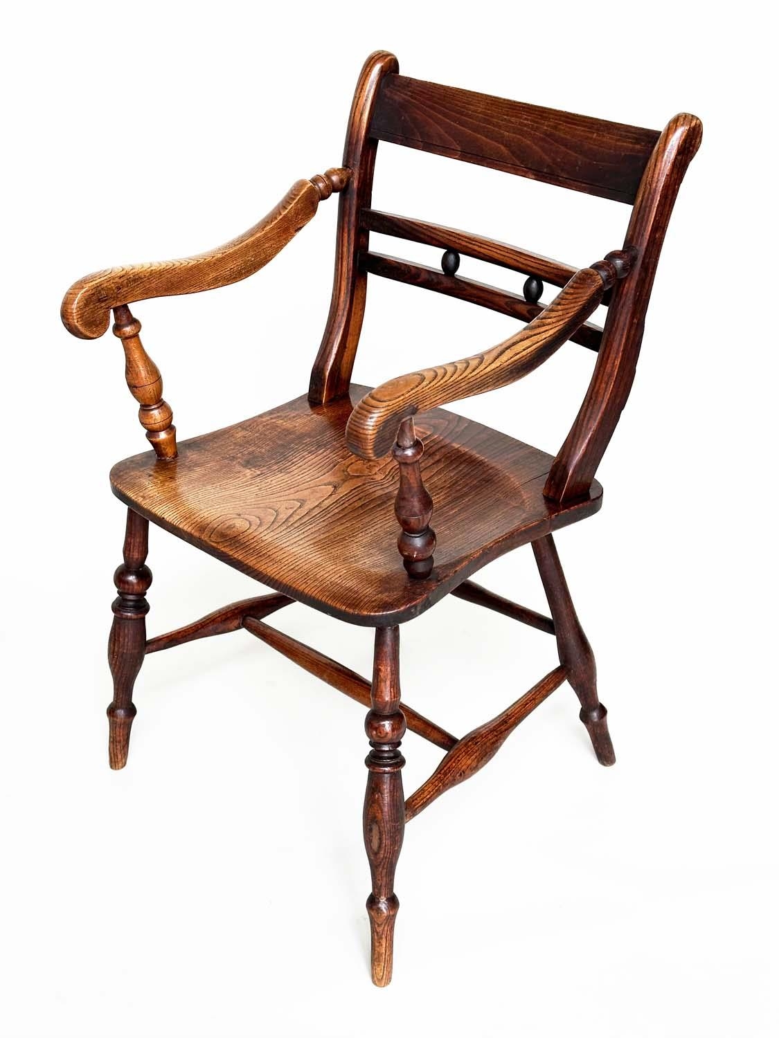 OXFORD ARMCHAIRS, a pair, 19th century English, High Wycombe, ash, elm and alder with shaped seats - Image 6 of 11