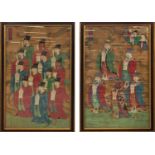 CHINESE ANCESTRAL PORTRAITS, two, 19th century polychrome painted, each 137cm x 75cm.