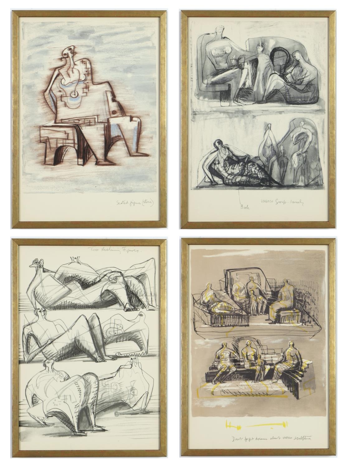 HENRY MOORE, a set of four off set lithographs, seated figures, 30.5cm x 45cm.
