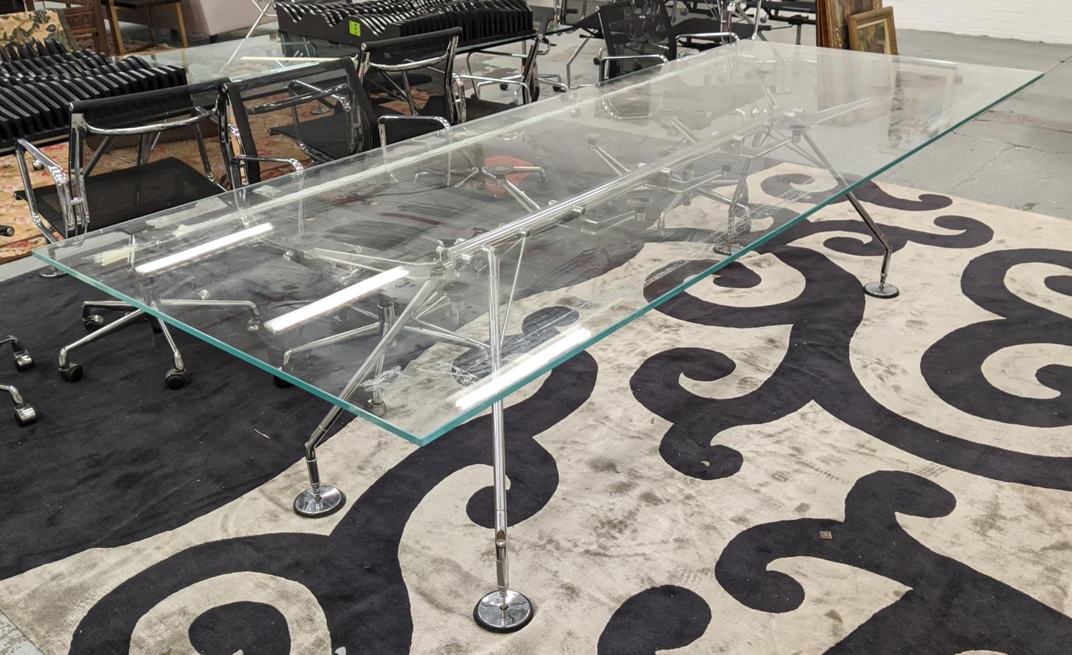 NOMOS TABLE, with a rectangular glass top on pad footed base, 300cm L x 120cm D.