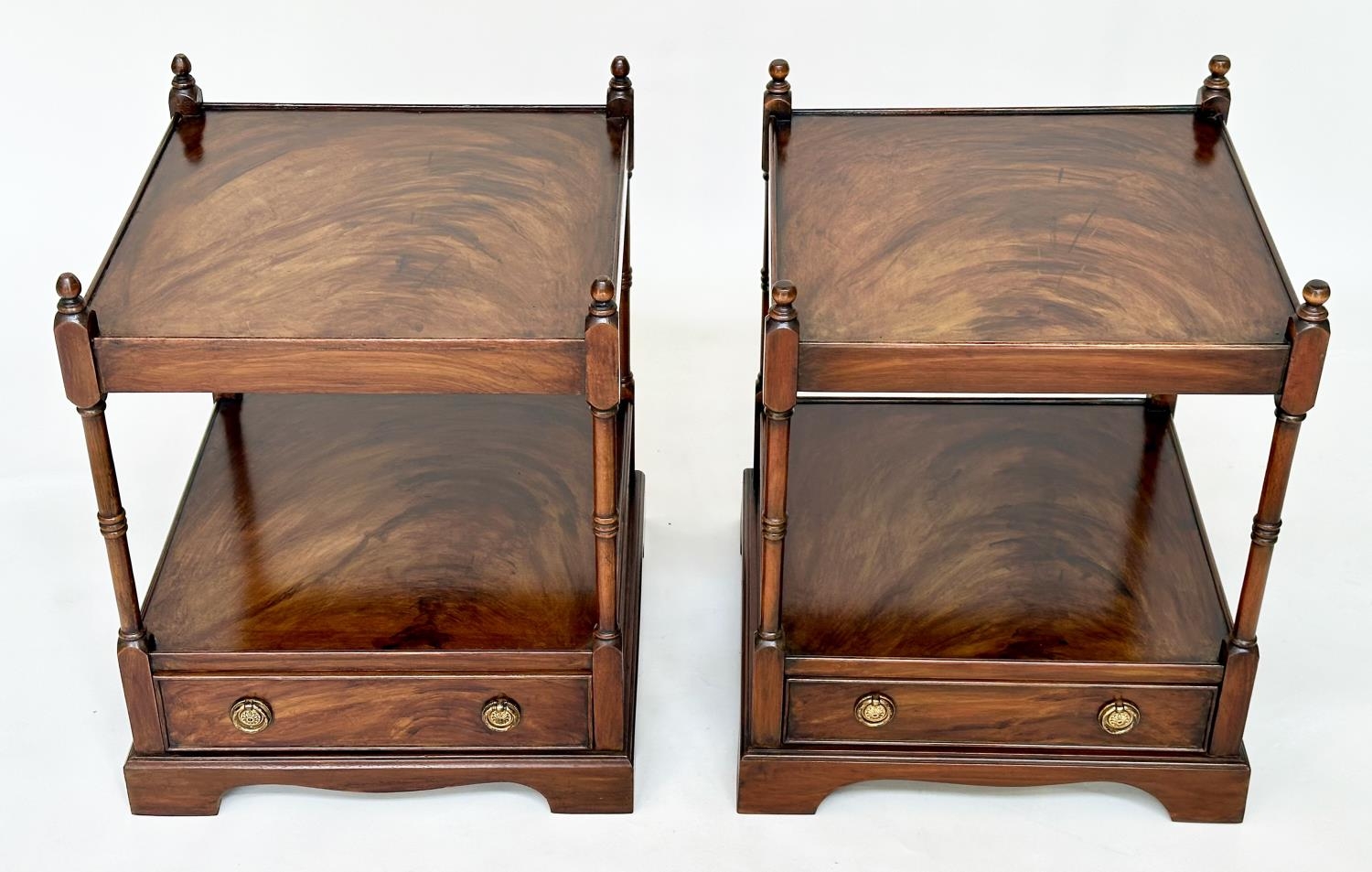 LAMP TABLES, a pair, George III design mahogany each with drawer and two tiers, 59cm H x 46cm W x - Image 10 of 10