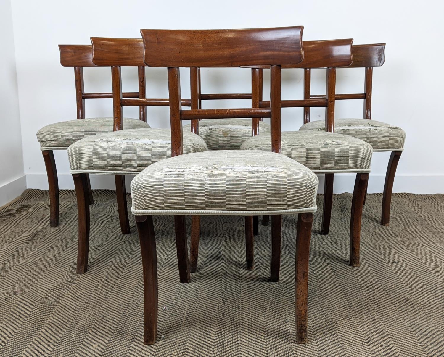 DINING CHAIRS, a set of six, circa 1830, mahogany with stuffover seats, 86cm H x 49cm x 48cm. (6) - Image 6 of 16