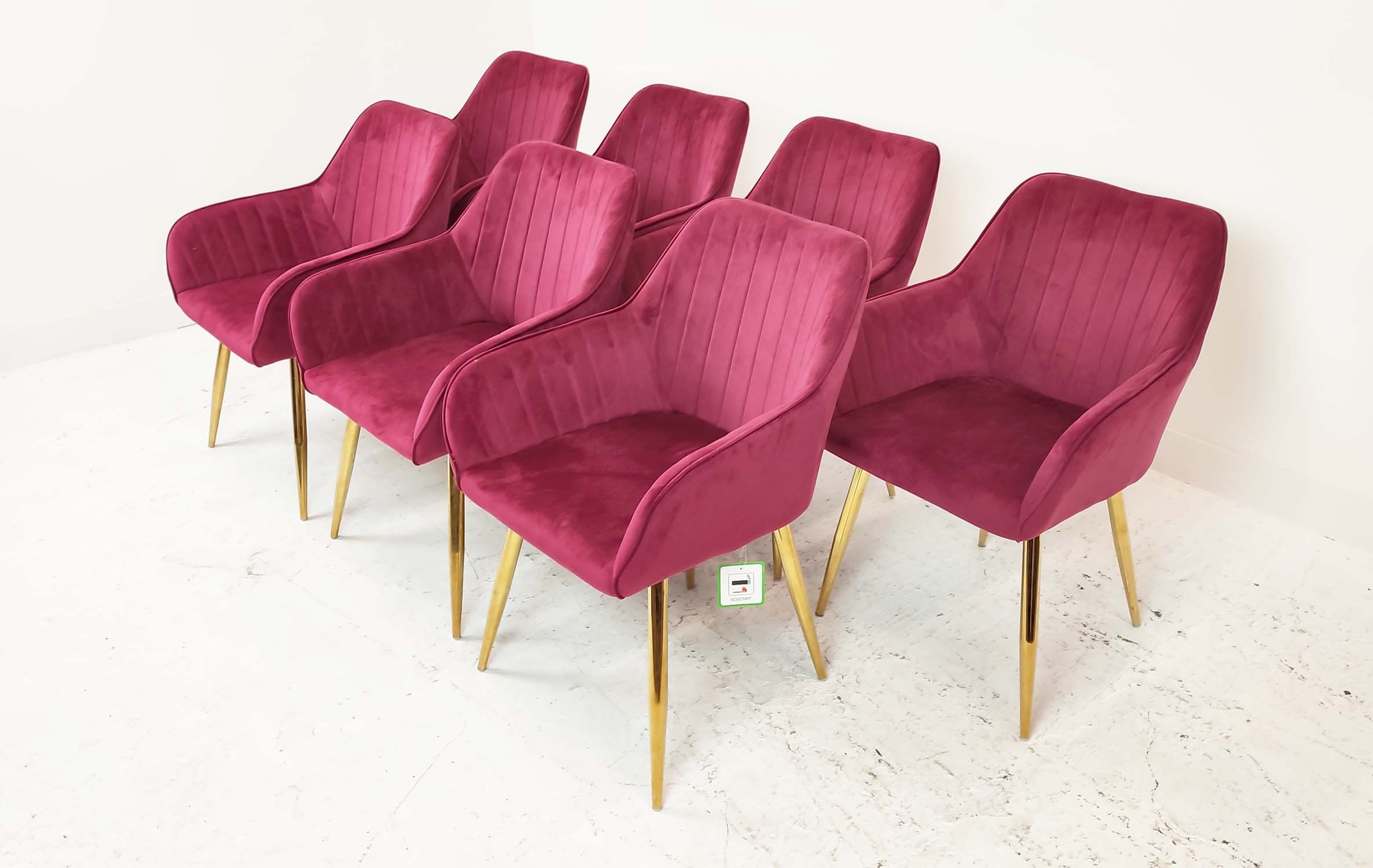 DINING CHAIRS, a set of seven, 1950s Italian style gilt metal and pink velvet, 82cm H. (7) - Image 2 of 8