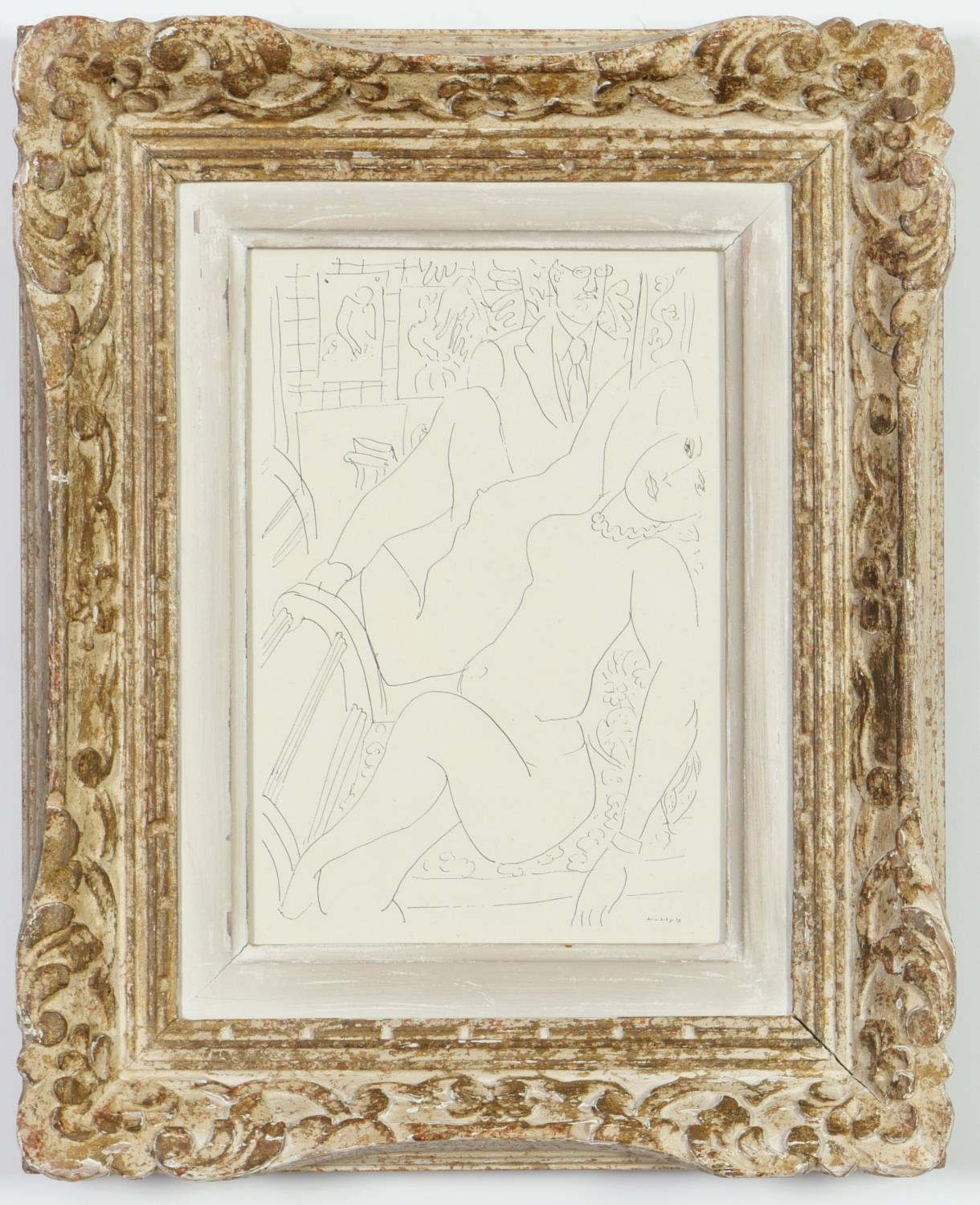 HENRI MATISSE, reclining woman with necklace, heliogravure, French Montparnasse frame, 26cm x 21cm.