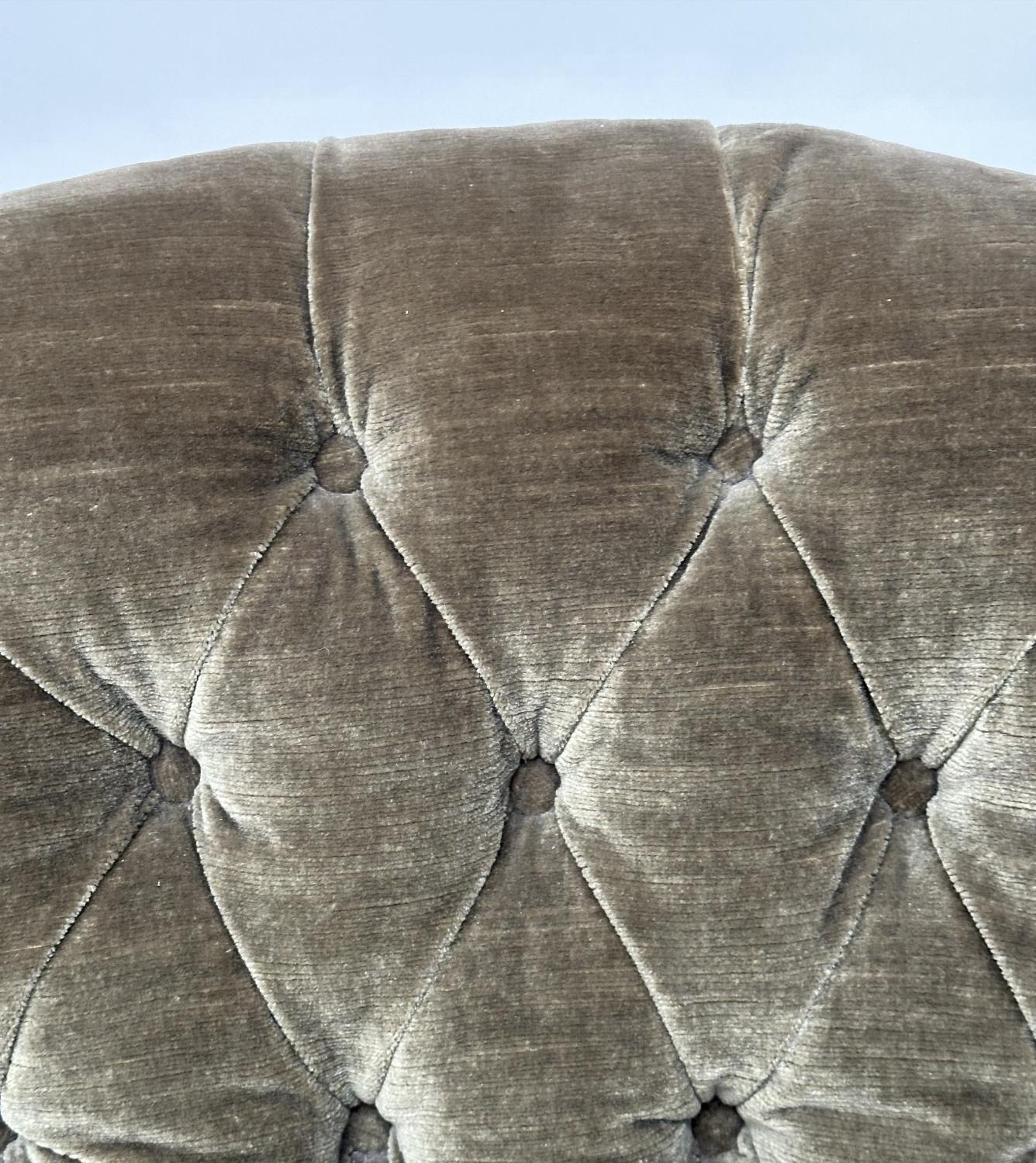 ARMCHAIR, Victorian green velvet upholstered with buttoned back, serpentine front and turned - Image 8 of 12