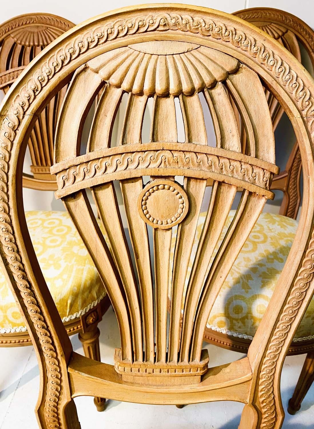 DINING CHAIRS, a set of eight, Louis XVI style balloon backed in beechwood with upholstered seats, - Bild 4 aus 4