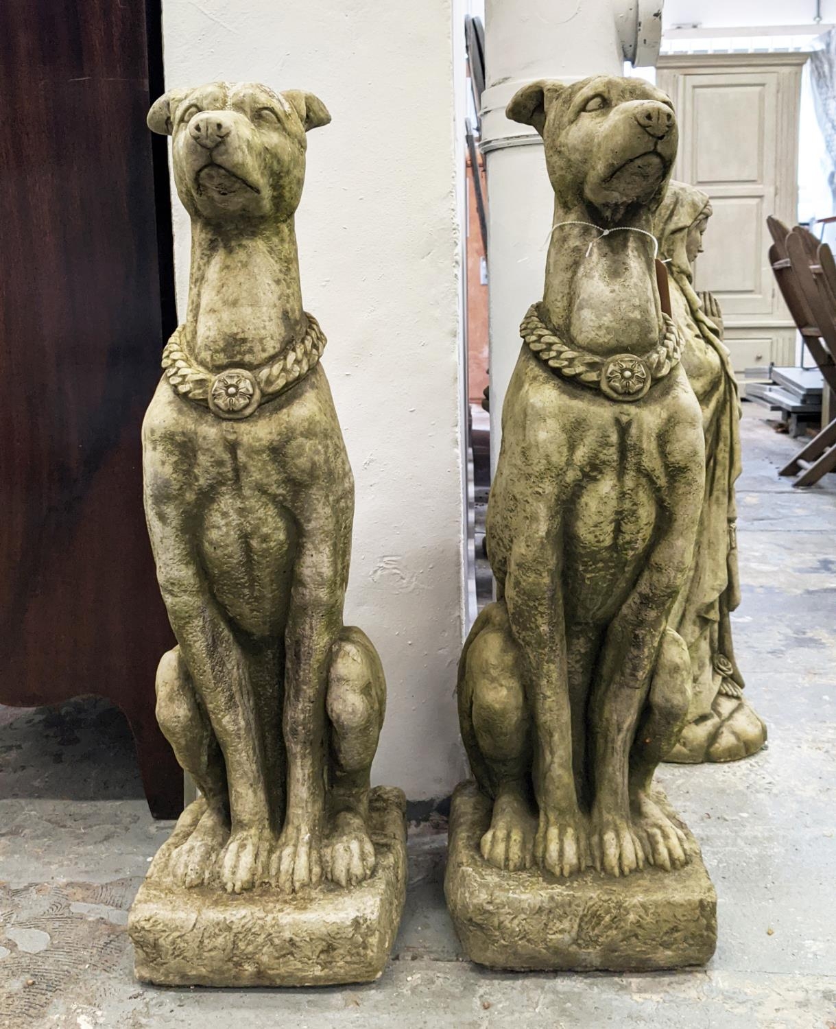 COMPOSITE STONE DOGS, a pair, 79cm H. (2) - Image 2 of 4