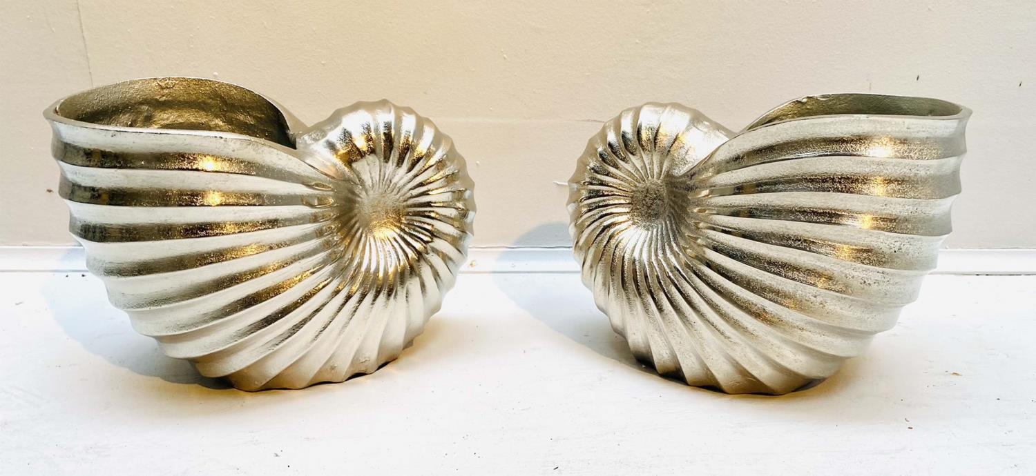 WINE COOLERS, a pair, in the form of sea shells, polished metal, 18cm x 26cm x 17cm. (2) - Image 3 of 7