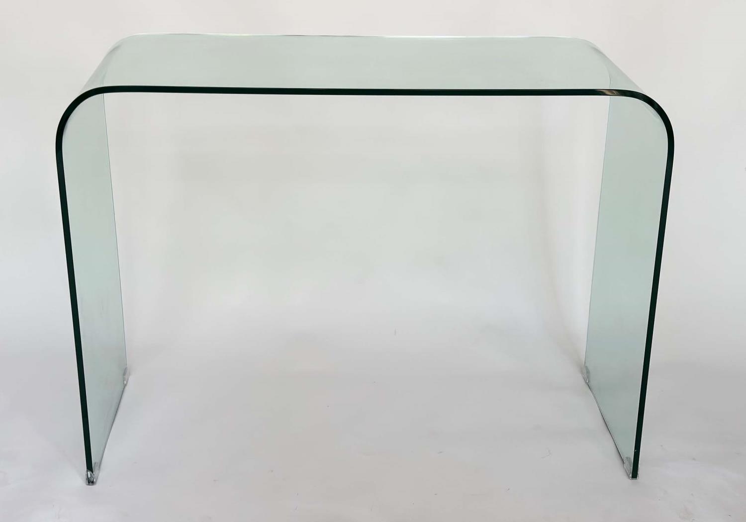 CONSOLE TABLE, curved arched glass, 110cm W x 80cm H x 40cm D.
