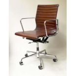 REVOLVING DESK CHAIR, Charles and Ray Eames inspired ribbed soft natural tan brown hand finished