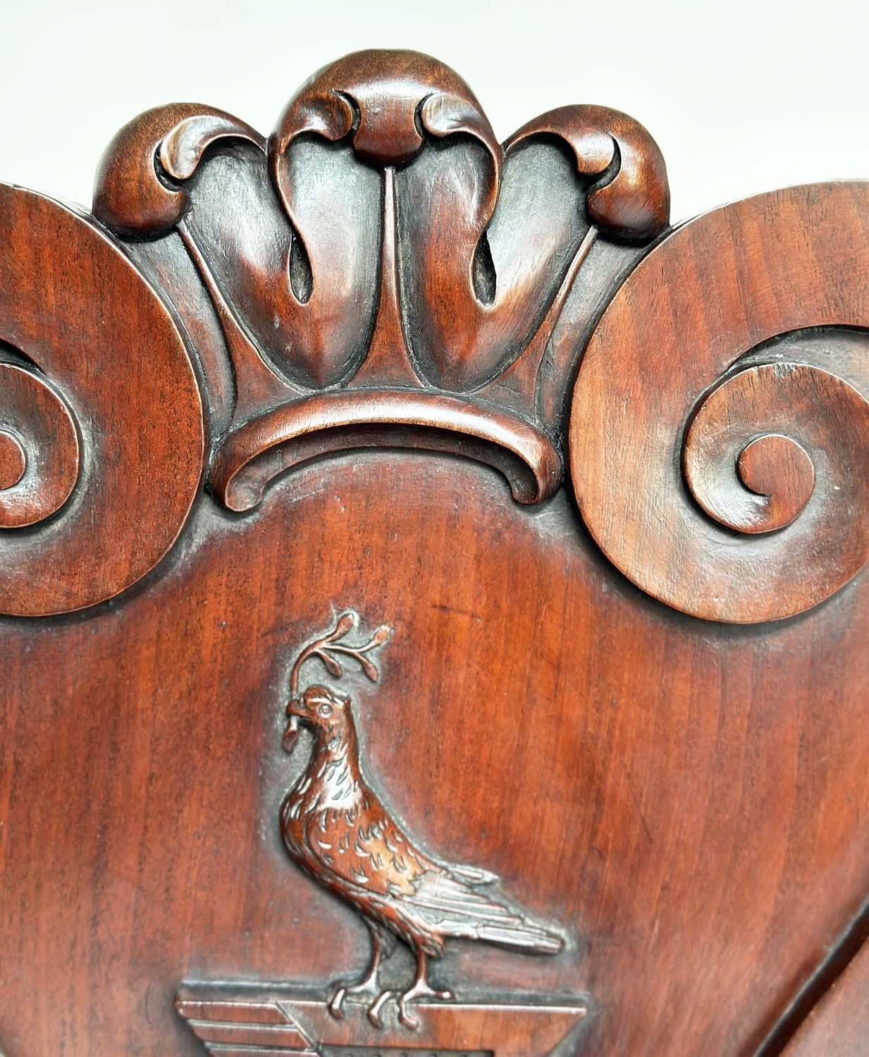 HALL CHAIRS, a pair, George III English Country House mahogany with carved armorial backs and - Image 7 of 14