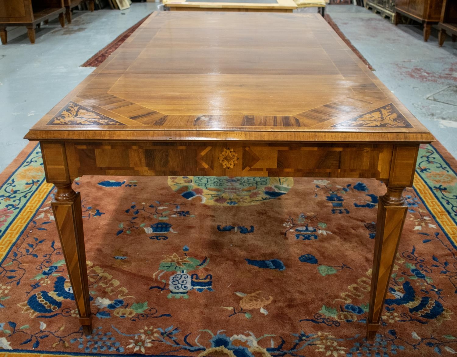 DINING TABLE, Italian walnut and marquetry with two extra leaves, 78cm H x 112cm x 127cm L, 223cm - Image 10 of 12
