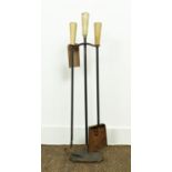 FIRESIDE COMPANION SET, iron with velum trim handles comprising stand with a poker and shovel,
