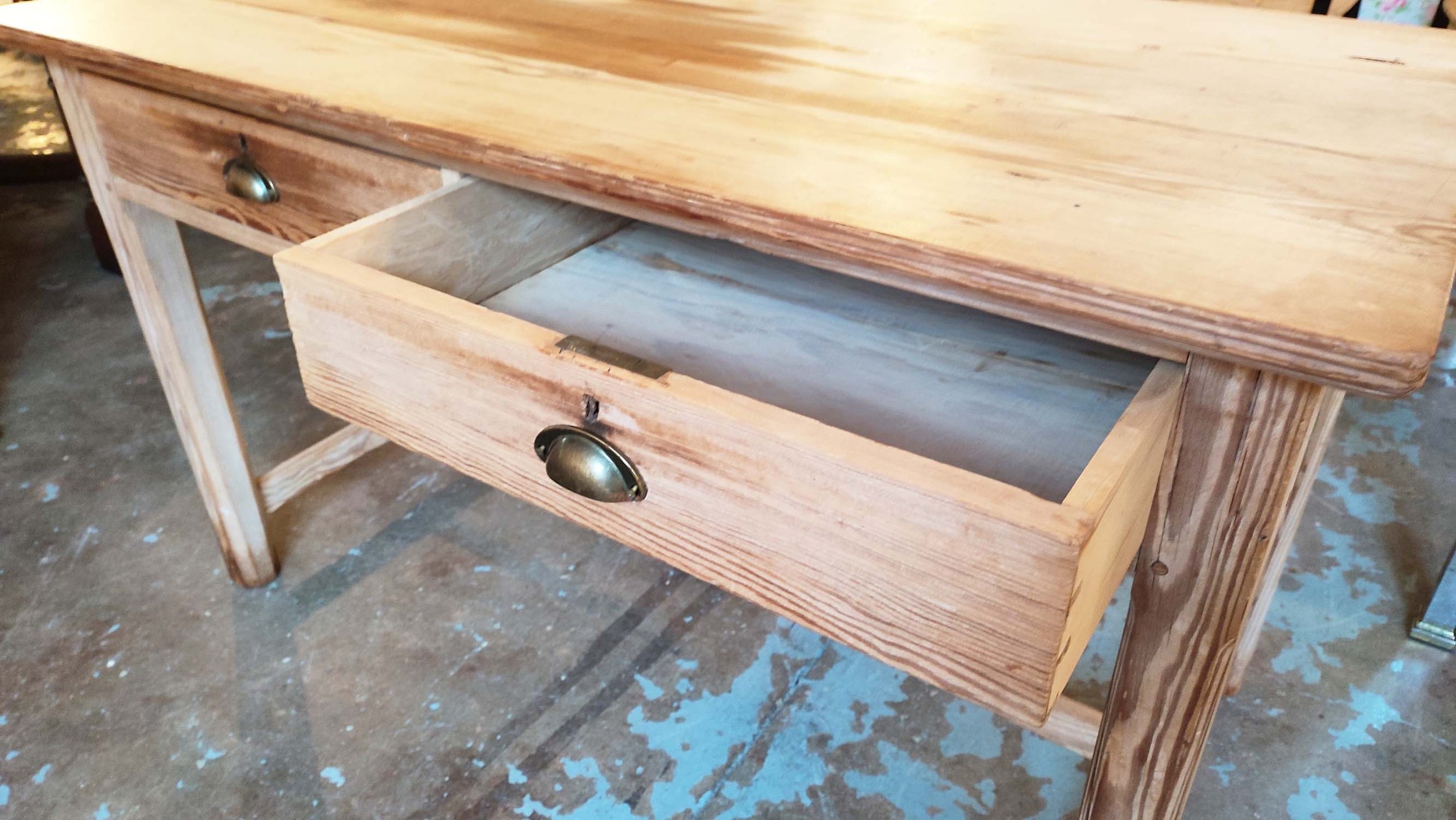 KITCHEN TABLE, Victorian pitch pine with two drawers, 77cm H x 130cm x 67cm. - Bild 7 aus 16