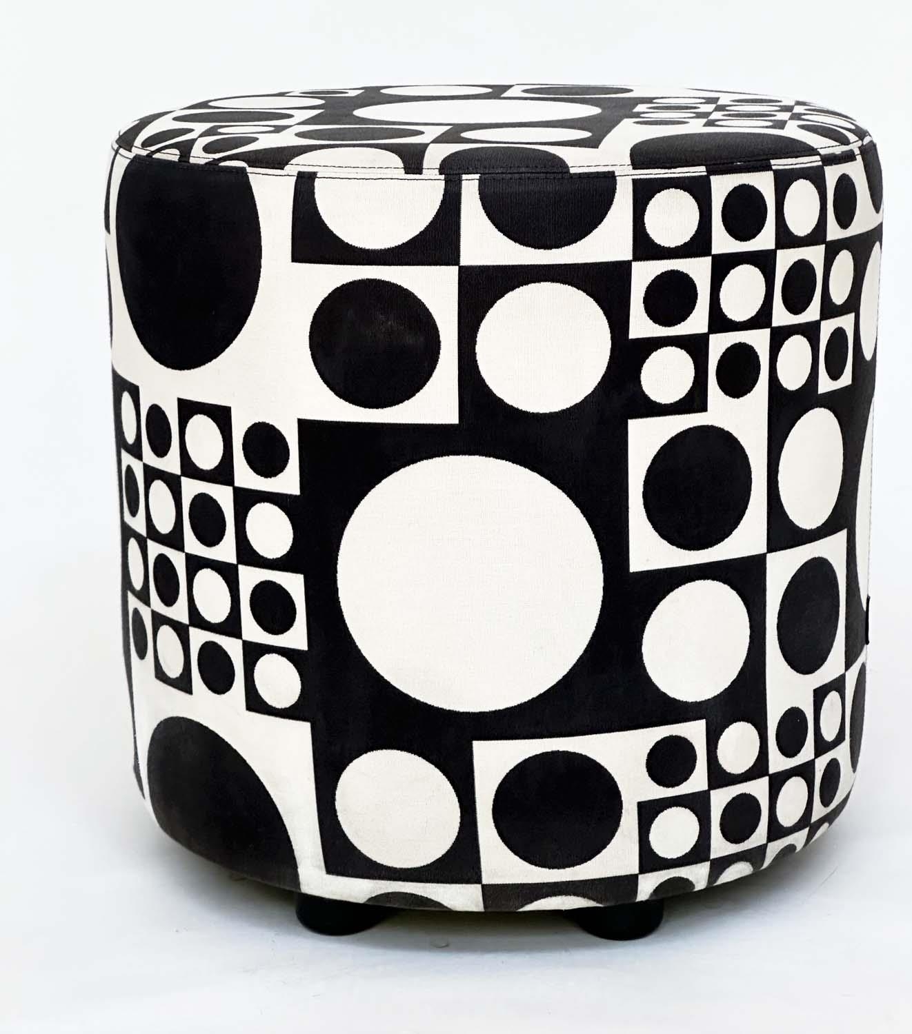 STOOL BY JOHANSON DESIGN, circular drum form with black/white 60s, style fabric upholstery, 44cm H x - Image 2 of 7