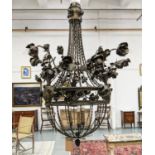 CHANDELIER, three branch centrally and nine externally, gilt metal with floral and foliate design,