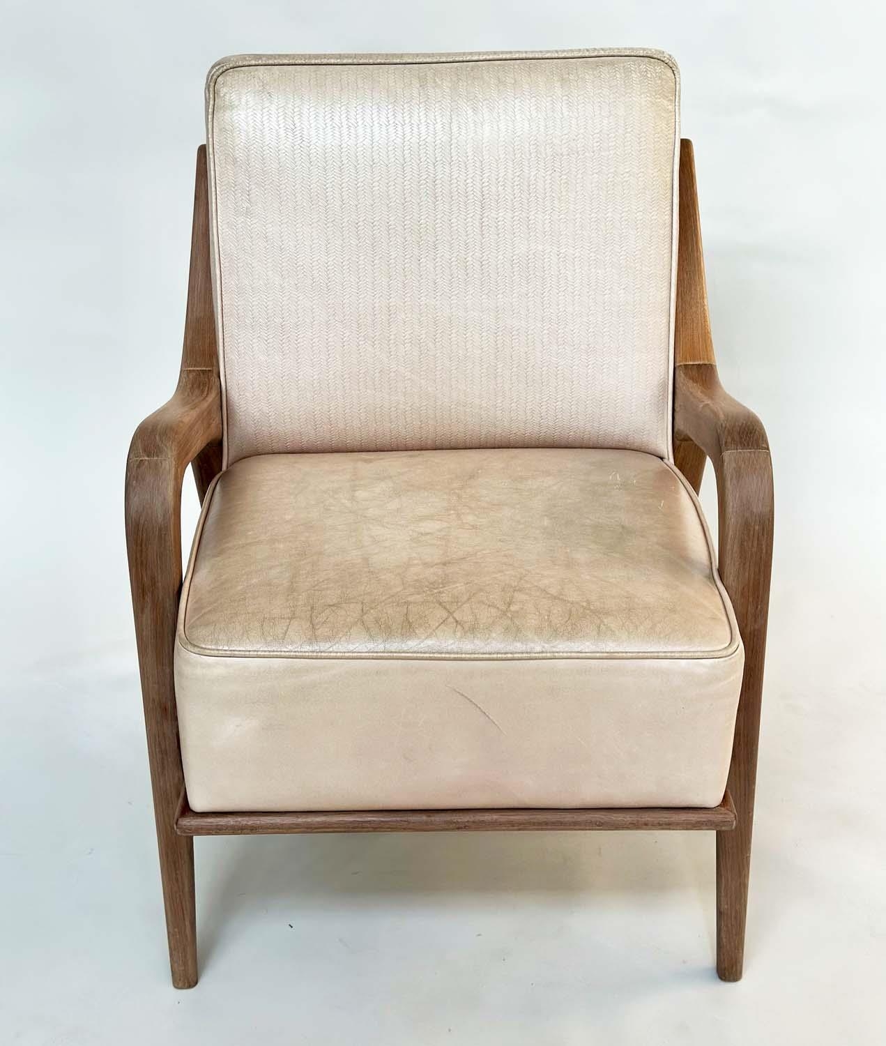 ARMCHAIR, Danish style embossed cream leather upholstered, 63cm W.