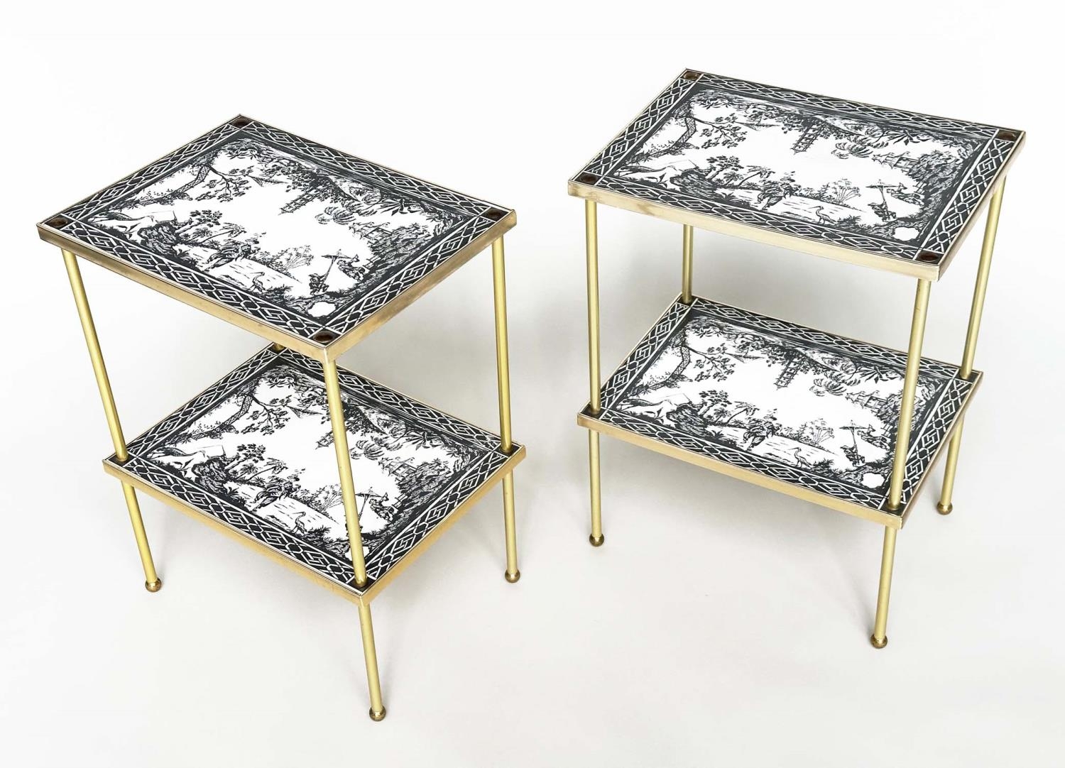 ETAGERES, a pair, Regency style, gilt metal each with two tiers and scenes depicting black and white - Bild 7 aus 22