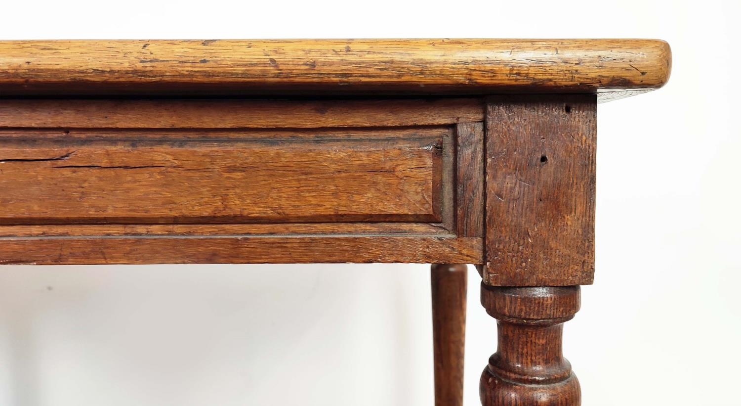 REFECTORY TABLE, late 19th century French oak with pot board, 79cm H x 199cm x 64cm. - Image 6 of 12