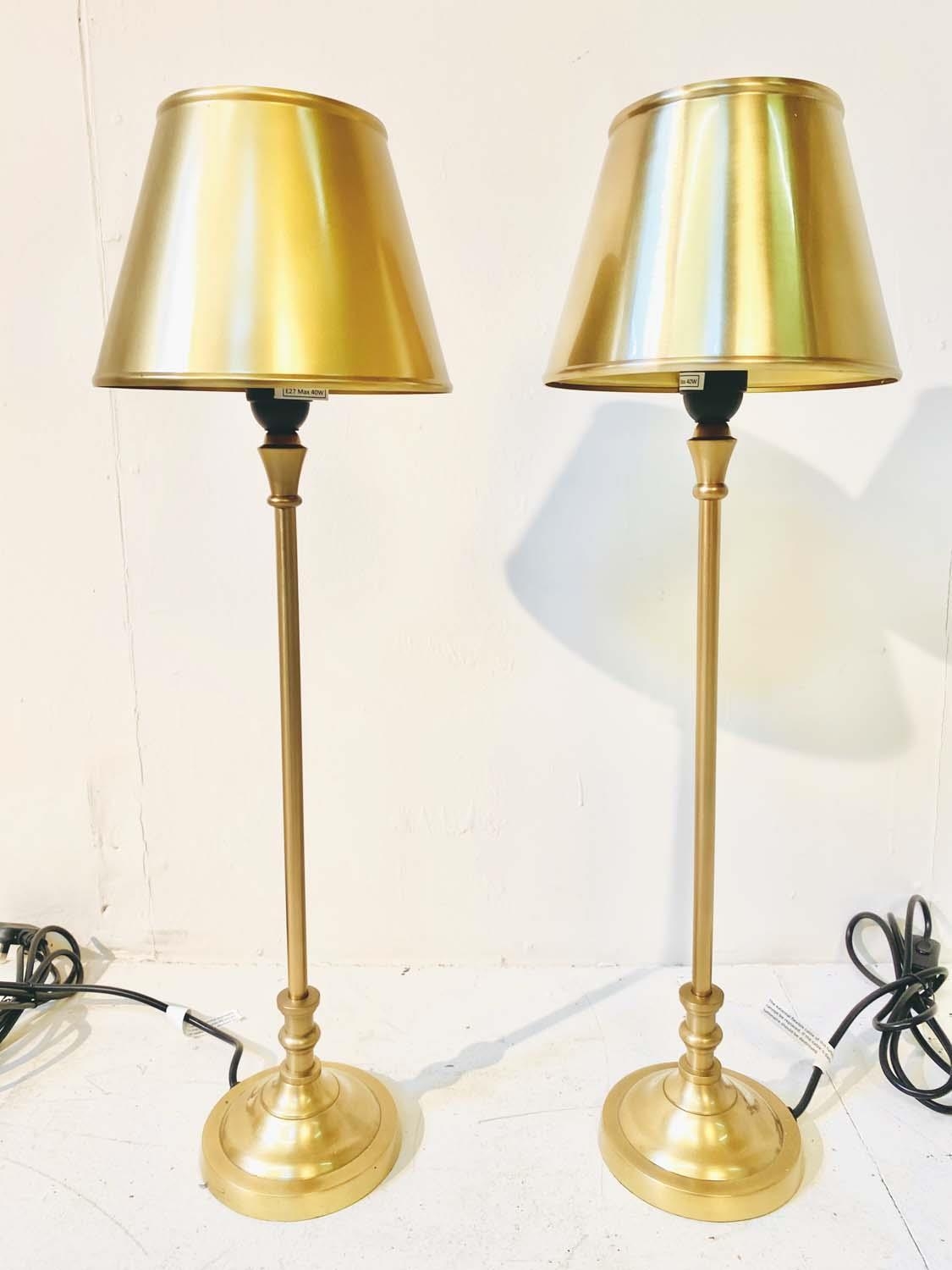 LIBRARY TABLE LAMPS, a pair, 64cm H x 20cm diam., with shades. (2) - Image 2 of 4