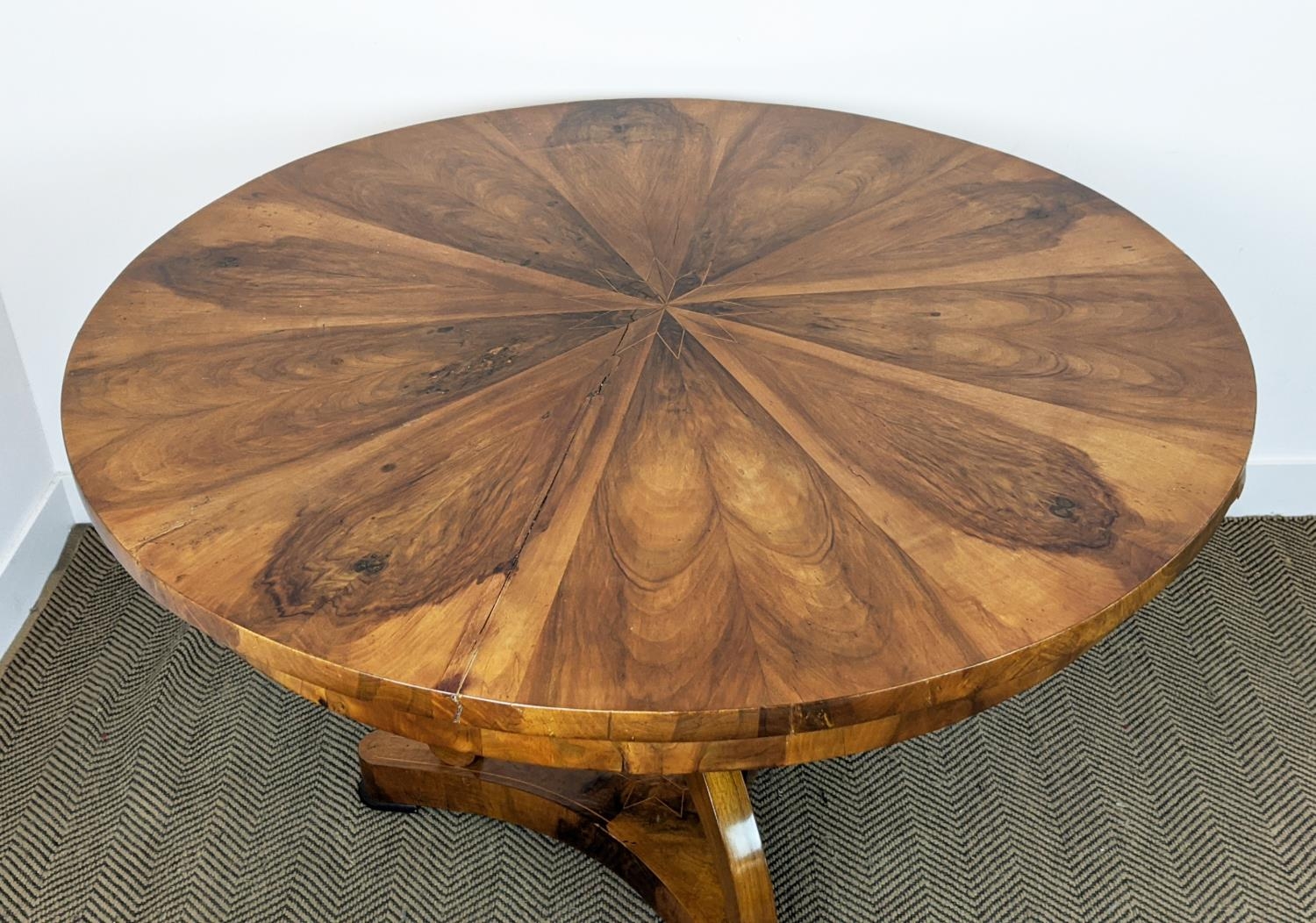 CENTRE TABLE, Biedermeier walnut, ebonised and inlaid with circular segment veneered top, 82cm H x - Image 5 of 20