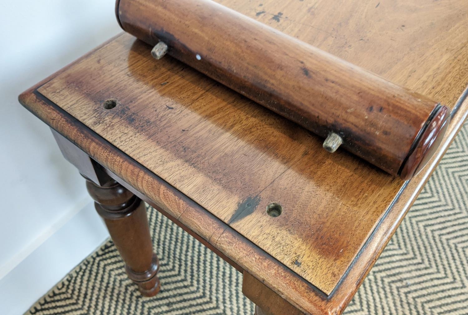 HALL BENCH, Victorian and later mahogany with turned supports, 113cm L x 32cm D x 52cm H. - Bild 12 aus 14