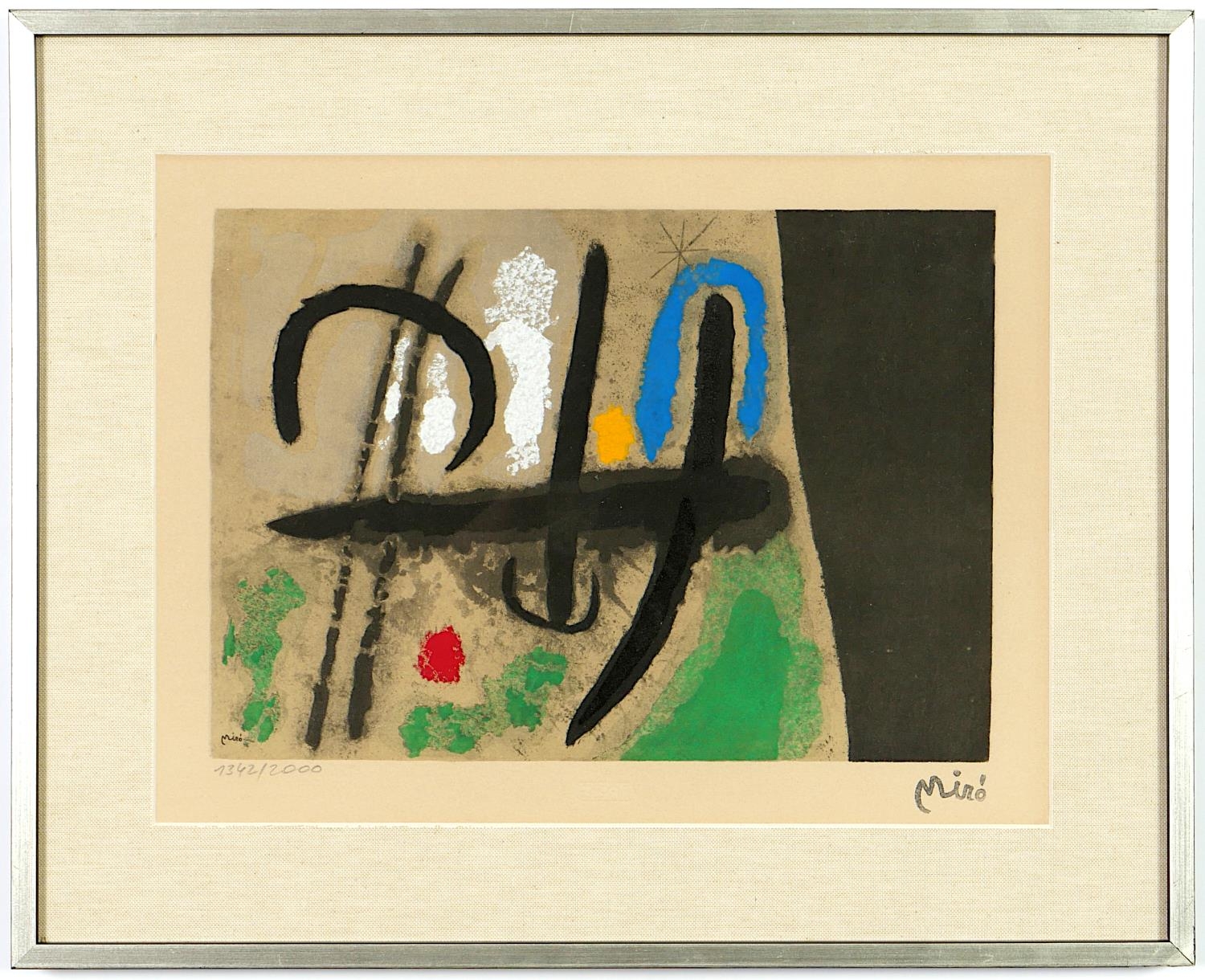 JOAN MIRO, Personnages, a pair, numbered limited edition pochoir, stamped signature, embossed - Image 2 of 3