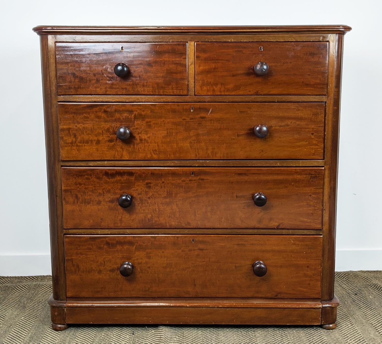 CHEST, Victorian mahogany with five drawers, 119cm H x 120cm x 50cm.