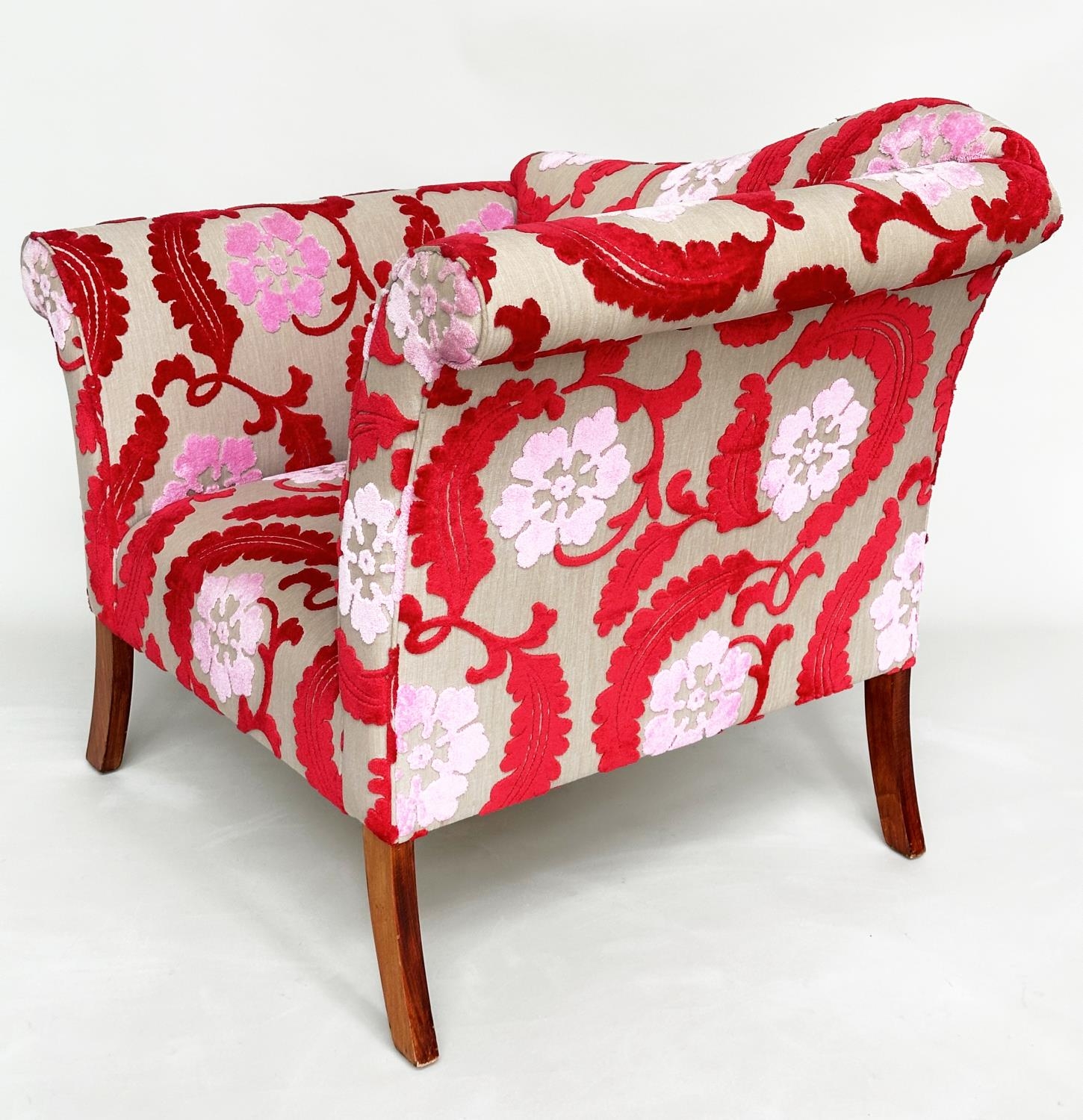 ARMCHAIR/CHAISE, cut velvet upholstered with chaise humpback and scroll arms, 104cm W. - Image 6 of 7