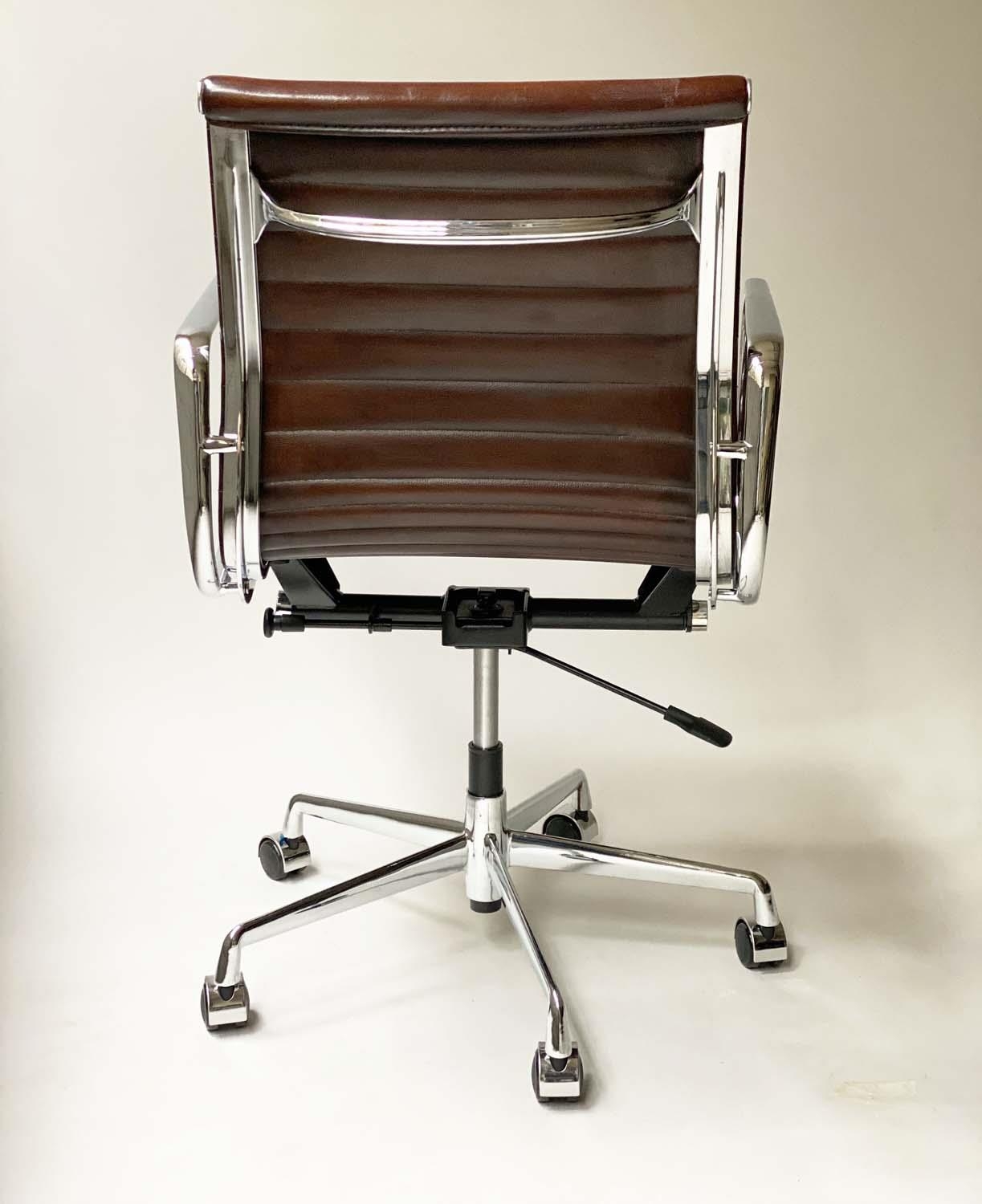 REVOLVING DESK CHAIR, Charles and Ray Eames inspired ribbed soft natural tan brown hand finished - Image 4 of 8