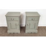 BEDSIDE CABINETS, a pair, grey painted, each with drawer and door, 60cm H x 40cm x 36cm. (2)