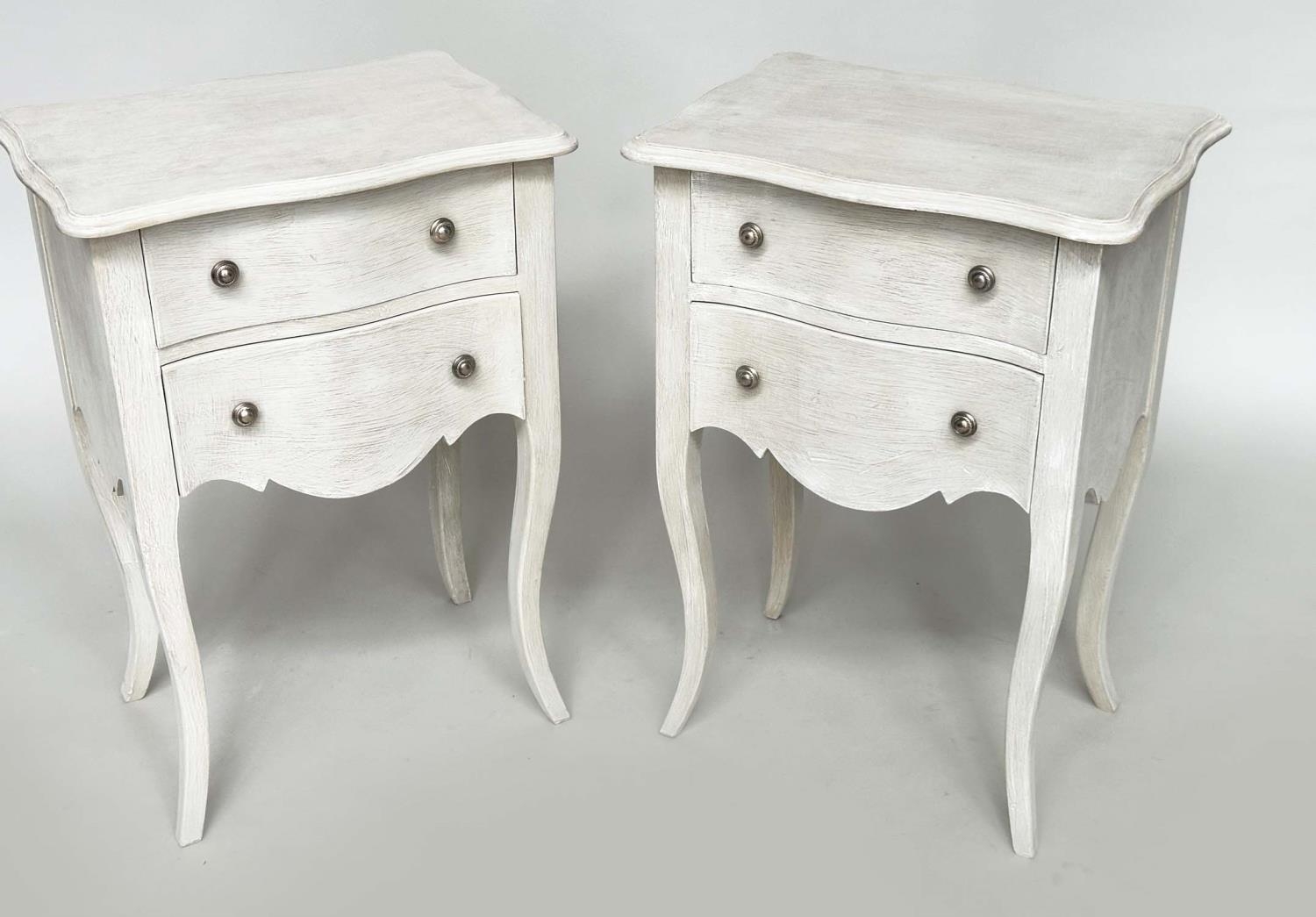 BEDSIDE CHESTS, a pair, French traditionally grey painted each with two drawers and cabriole - Bild 8 aus 22