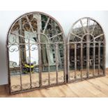 GARDEN WALL MIRRORS, a pair, gated design with distressed metal frames, 90cm H x 70cm W. (2)