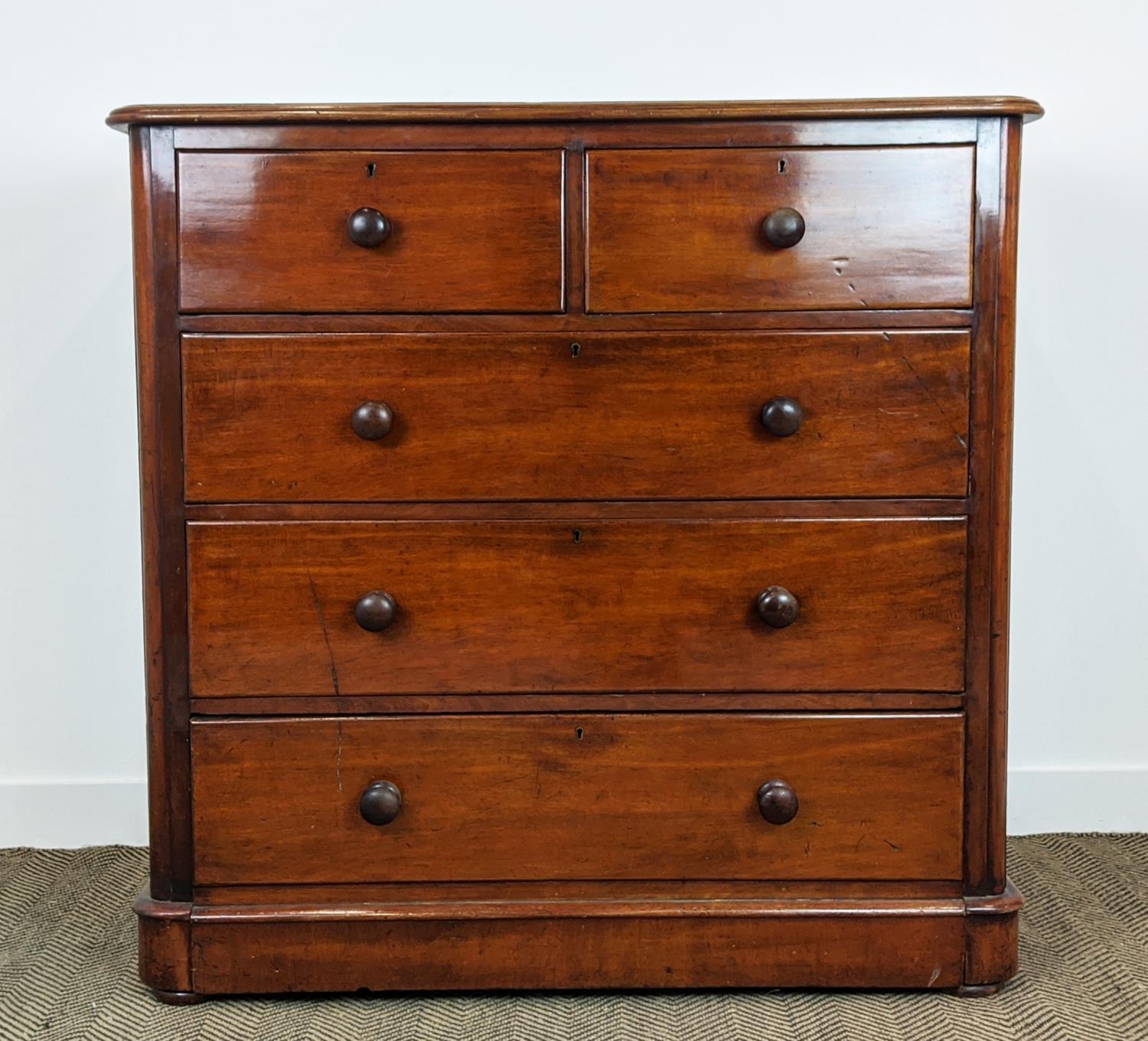 CHEST, Victorian mahogany with five drawers, 122cm H x 123cm x 56cm.
