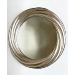 R. V. ASTLEY CIRCULAR WALL MIRROR, leaf silvered rope swirl with bevelled mirror plate, 114cm W.