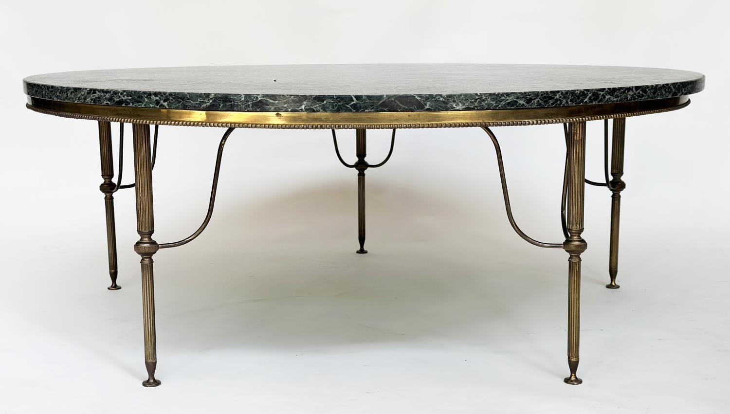 LOW TABLE, 1950s circular, marble raised upon gilt metal beaded and reeded supports, 108cm W x - Bild 2 aus 6
