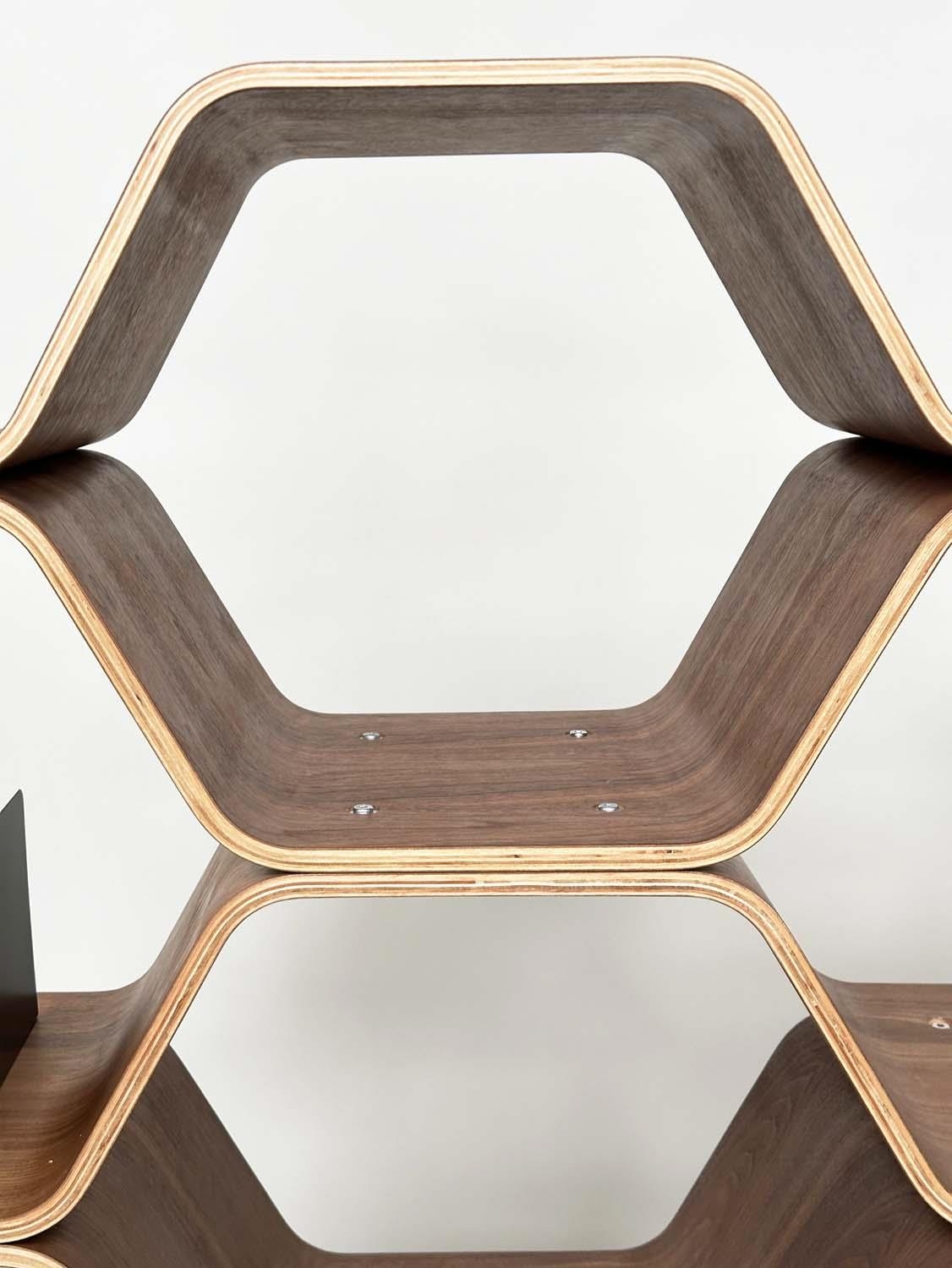 SHELVES BY LUKA STEPAN, walnut veneered plywood polygon shelving system, 136cm x 150cm H x 32cm. - Image 5 of 9