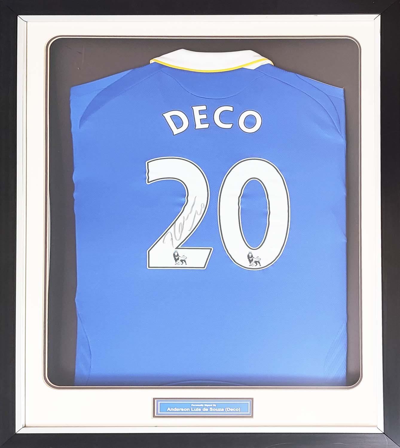 FRAMED CHELSEA SHIRTS, two, one signed by 'Deco', the other with multiple team signatures, 79cm x - Image 4 of 6