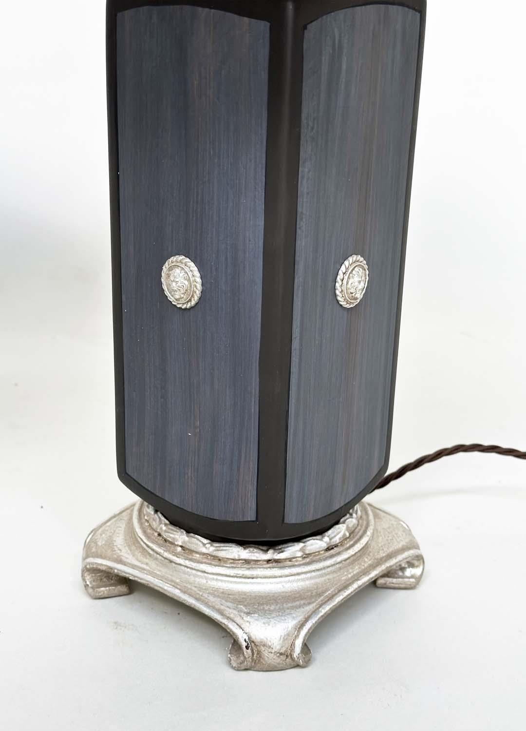 TABLE LAMPS, a pair, Versace style black with silvered lion mask and base detail with 'tassle' - Image 2 of 11