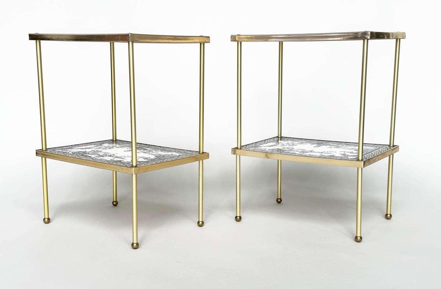 ETAGERES, a pair, Regency style, gilt metal each with two tiers and scenes depicting black and white - Bild 5 aus 22
