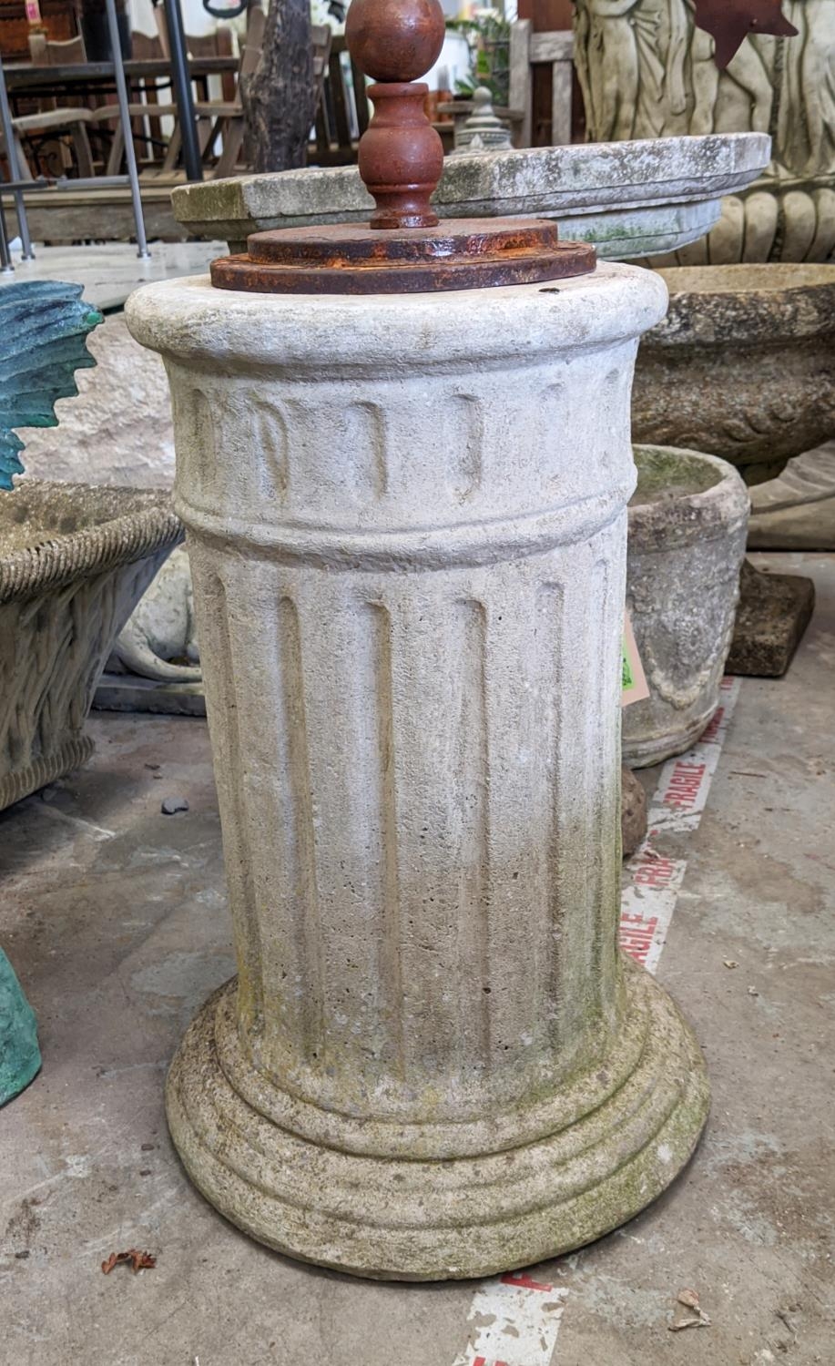 COMPOSITE STONE COLUMN WITH ARMILLARY SPHERE ATOP, 118cm H. - Image 2 of 4