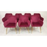 DINING CHAIRS, a set of seven, 1950s Italian style gilt metal and pink velvet, 82cm H. (7)