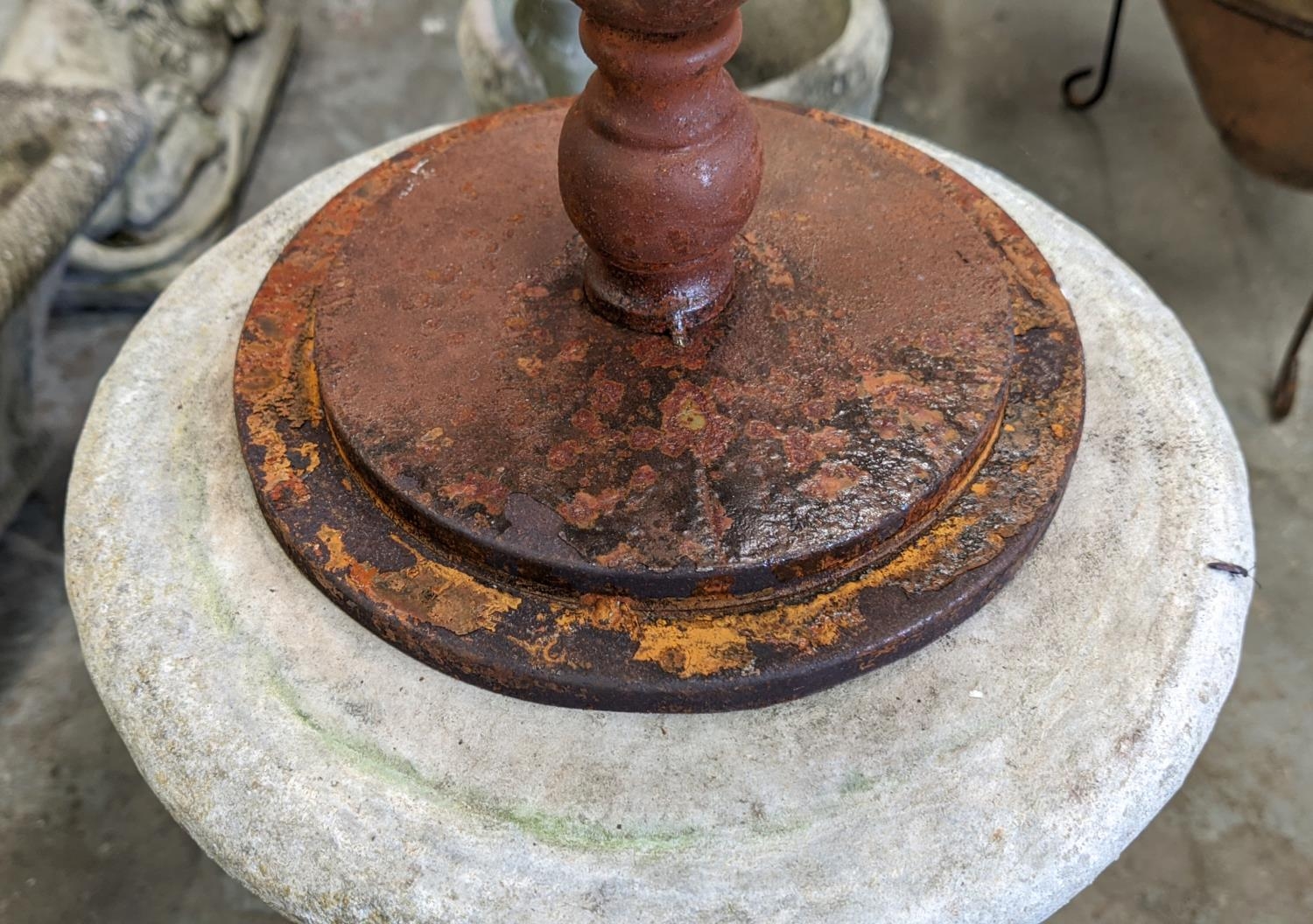 COMPOSITE STONE COLUMN WITH ARMILLARY SPHERE ATOP, 118cm H. - Image 3 of 4