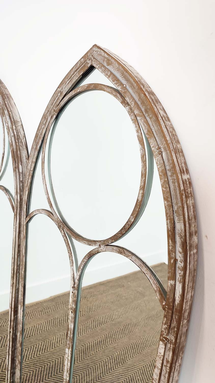 GARDEN MIRRORS, a pair, with arched metal frames, 123cm H x 56cm W. (2) - Image 2 of 4