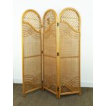 SCREEN, rattan of three arched panels, each leaf, 169cm H x 46cm.