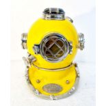 DECORATIVE DIVERS HELMET, reproduction, in a yellow finish, 45cm H