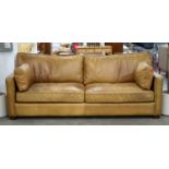 HALO SOFA, tan leather and brass nailed, 224cm W x 98cm D.