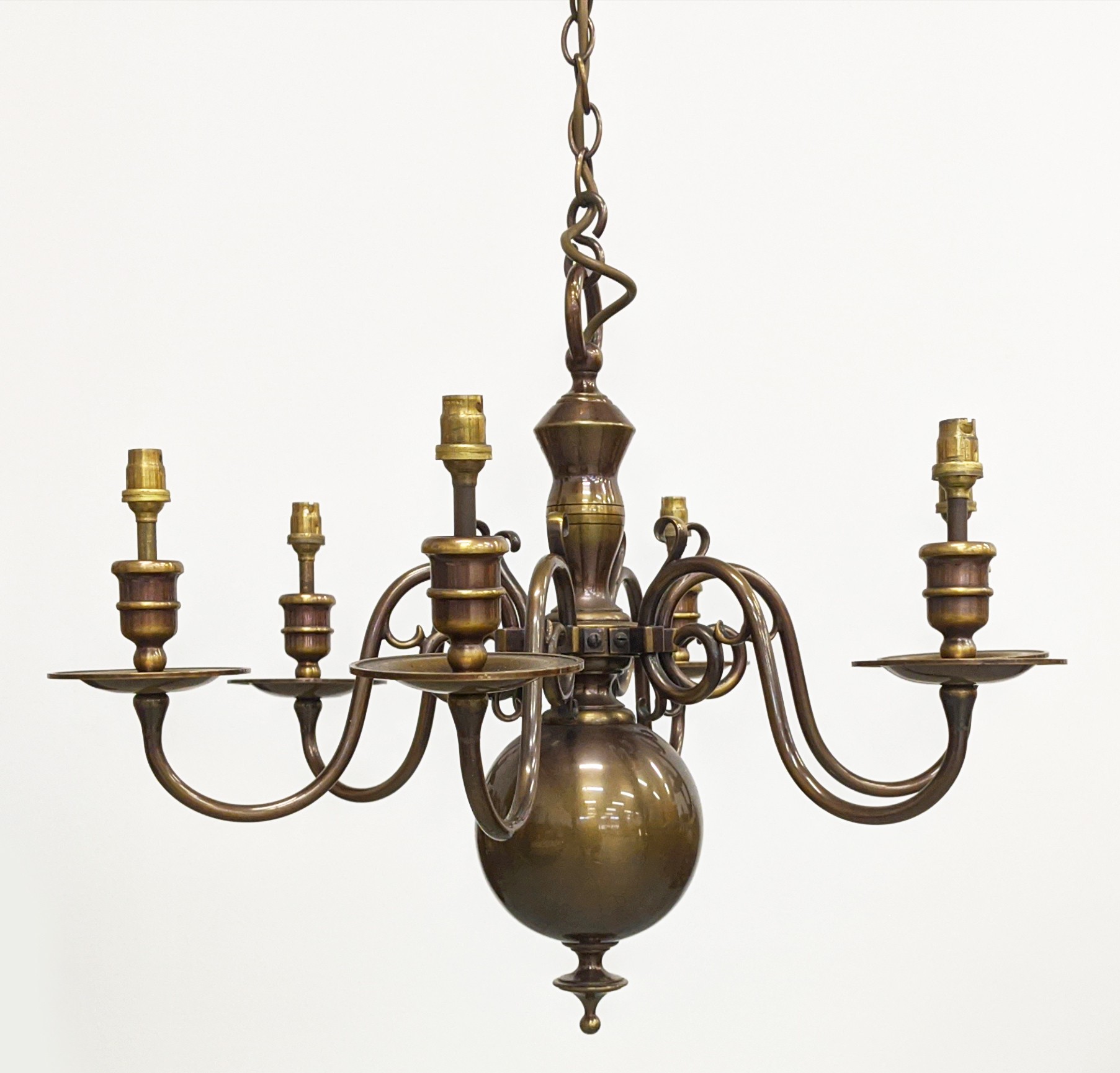 CHANDELIER, Dutch style, six branch, 90cm drop approx. - Image 2 of 4