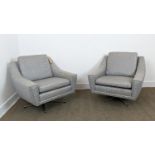 SWIVEL ARMCHAIRS, a pair, vintage 20th century reupholstered in a silvery animal pattern inspired