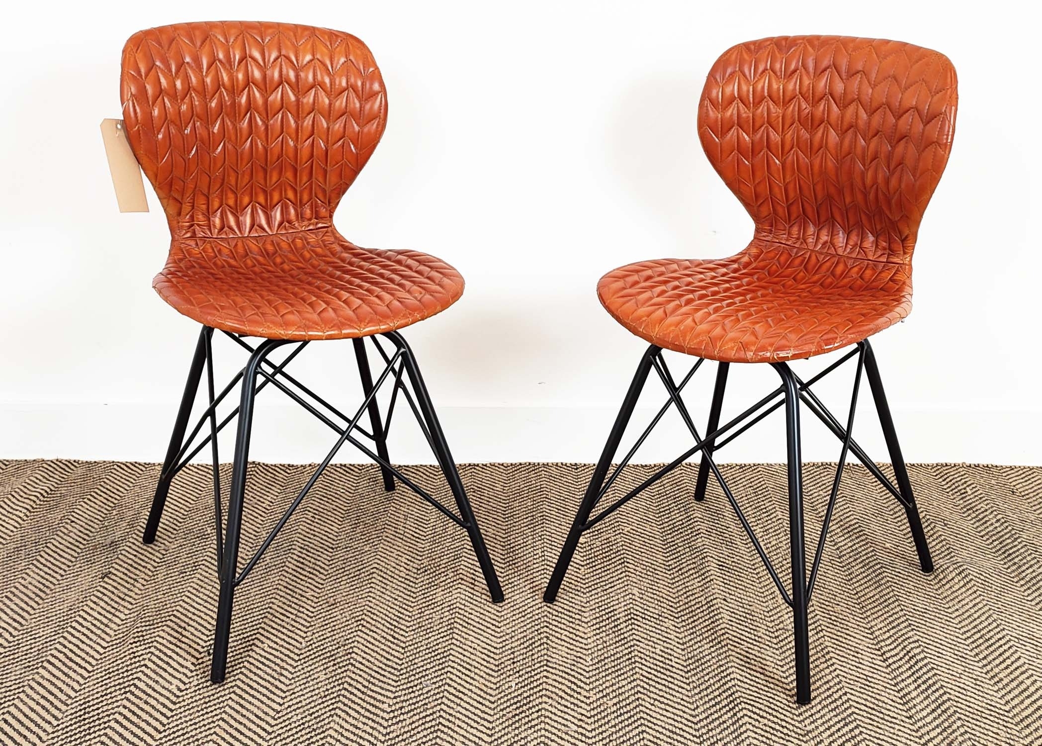 SIDE CHAIRS, a pair, stitched leather upholstery, 85cm H x 42cm W x 46cm D. (2)